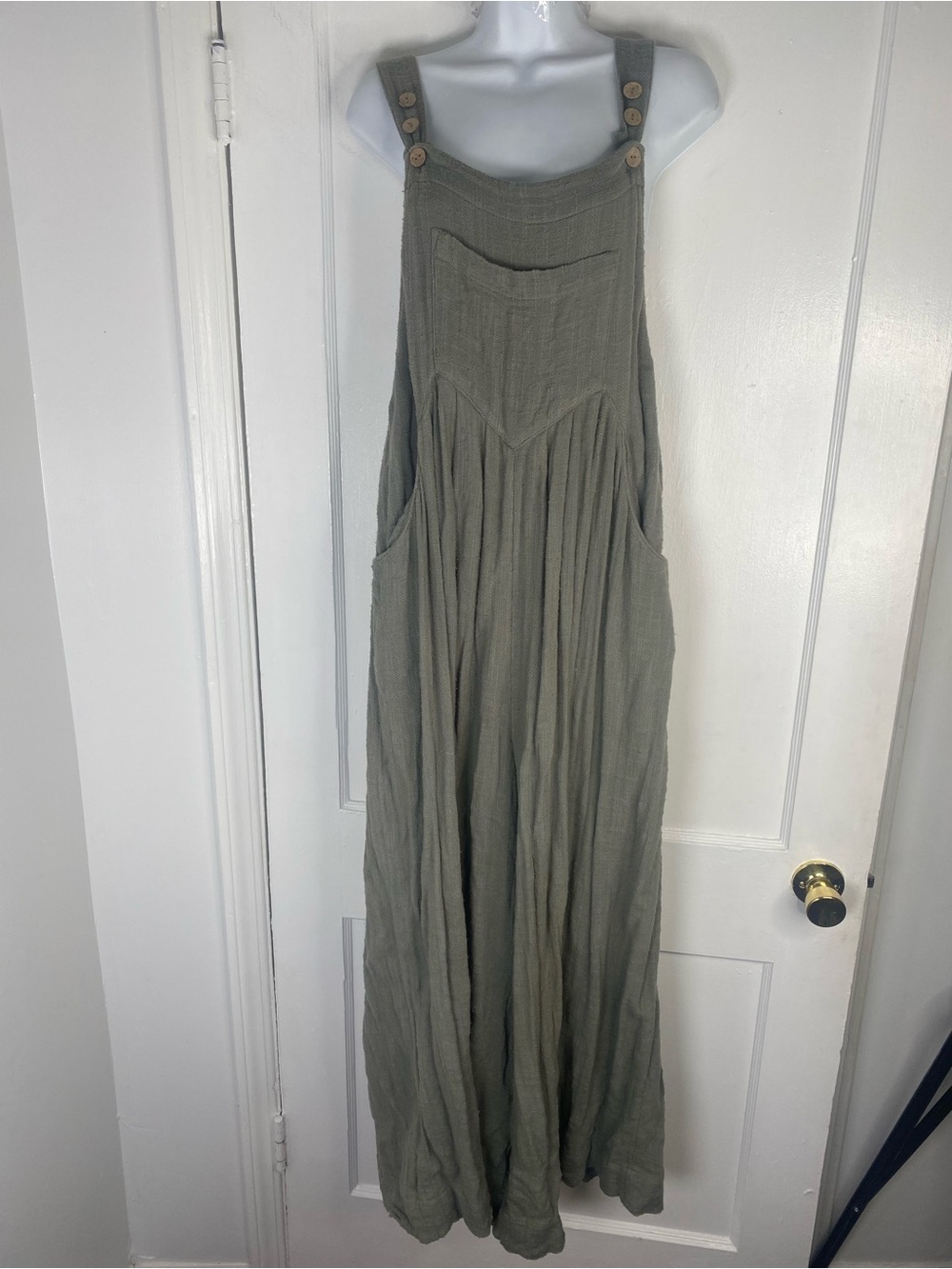 Free People Olive Green Gauze Overalls Jumpsuit
